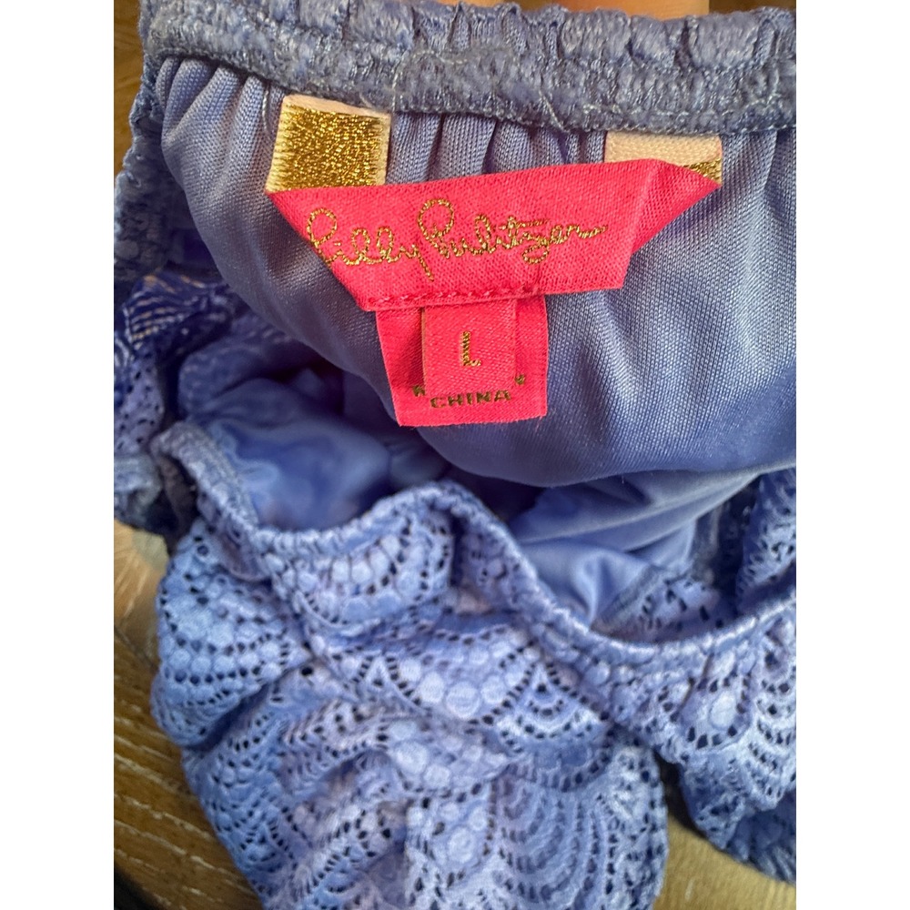 Lilly Pulitzer Lana Skort Romper Blue Lace Off Shoulder Long Sleeve Size Large - Picture 6 of 11